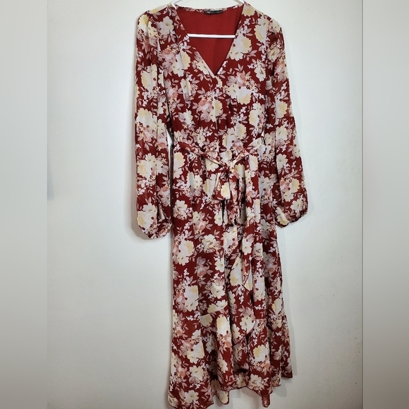 Womens Floral Boho Faux Wrap Midi Dress Size Small - Picture 5 of 16